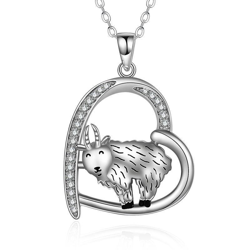 Sterling Silver Cubic Zirconia Goat Pendant Necklace-1