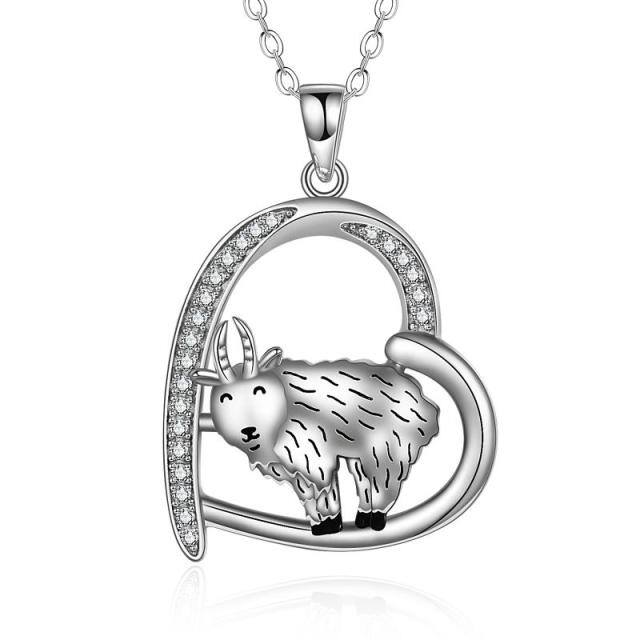 Sterling Silver Cubic Zirconia Goat Pendant Necklace-0
