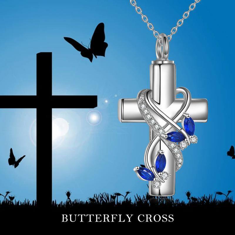 Sterling Silver Cubic Zirconia Butterfly & Cross Urn Necklace for Ashes with Engraved Word-6