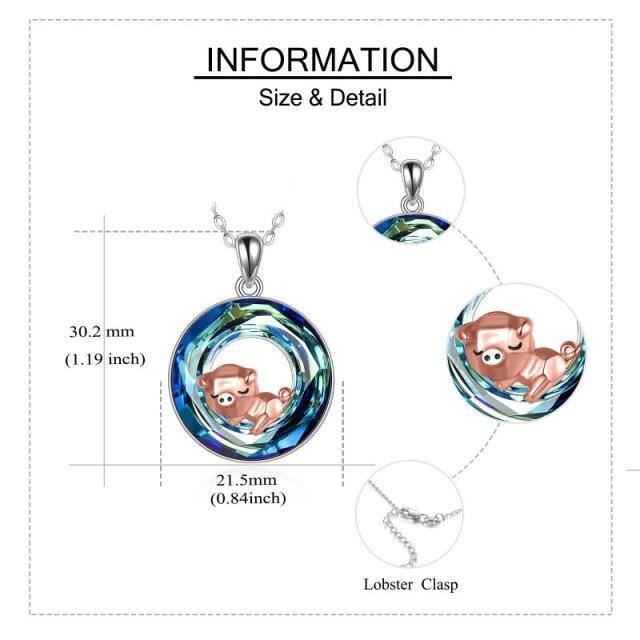 Colar de prata esterlina com pingente de cristal redondo de porco em dois tons-4