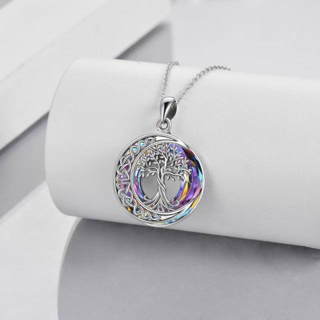 Sterling Silver Tree Of Life Celtic Knot & Moon Crystal Pendant Necklace-3