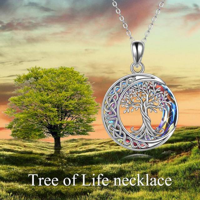 Sterling Silver Tree Of Life Celtic Knot & Moon Crystal Pendant Necklace-2