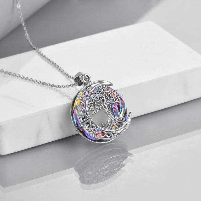 Sterling Silver Tree Of Life Celtic Knot & Moon Crystal Pendant Necklace-4