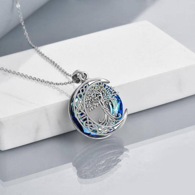 Sterling Silver Tree Of Life Celtic Knot & Moon Circle Crystal Pendant Necklace-4