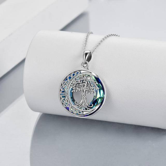 Collar con colgante de cristal de círculo de luna con nudo celta del árbol de la vida de plata de ley-3