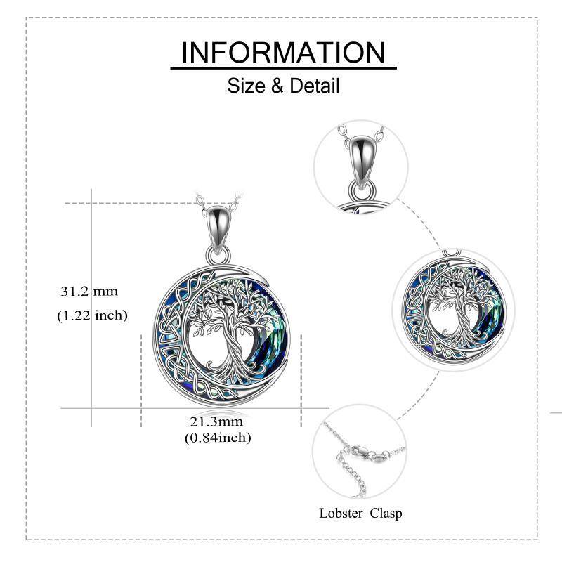 Sterling Silber Baum des Lebens keltischen Knoten & Mond Kreis Kristall-Anhänger Halskette-6