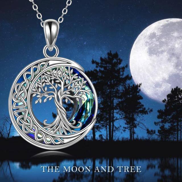 Sterling Silver Tree Of Life Celtic Knot & Moon Circle Crystal Pendant Necklace-2