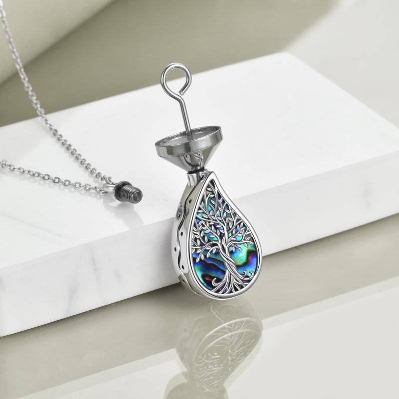 Collier en argent sterling Abalone Shellfish Tree Of Life & Drop Shape Urn avec Engraved W-4