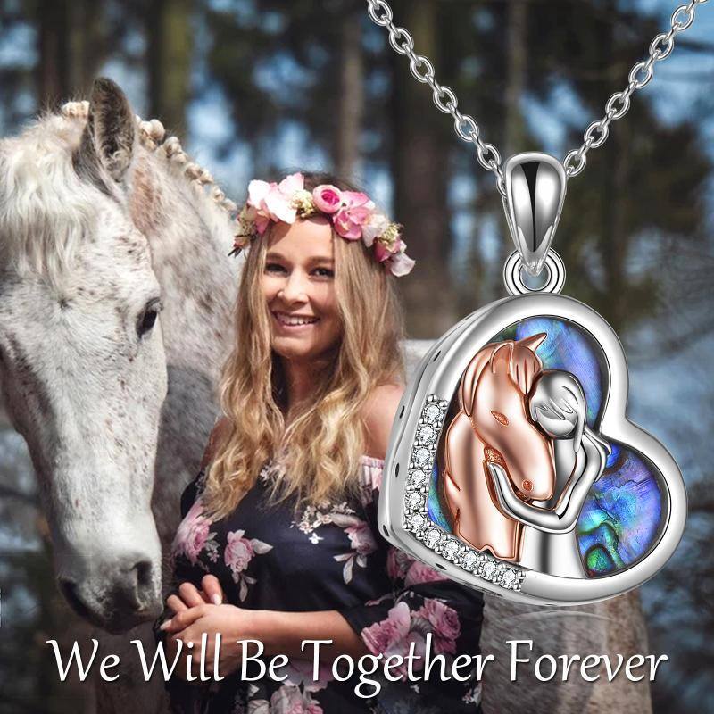 Sterling Silver Two-tone Abalone Shellfish Horse & Heart Urn Necklace for Ashes-6