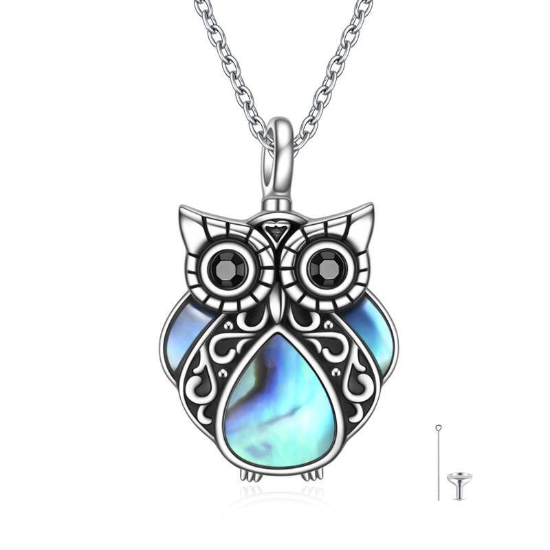 Sterling Silver Abalone Shellfish Owl Urn Necklace for Ashes-1