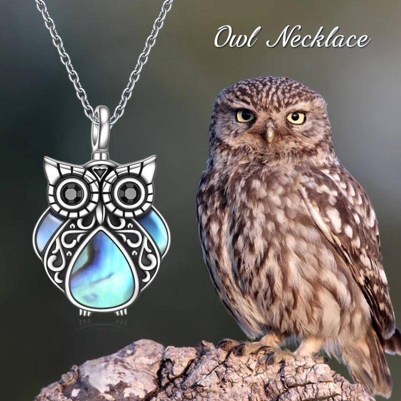 Sterling Silver Abalone Shellfish Owl Urn Necklace for Ashes-5
