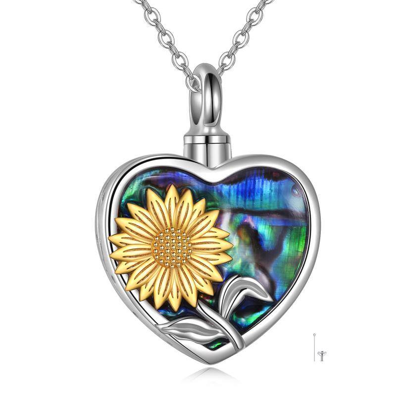 Sterling Silver Two-tone Abalone Shellfish Sunflower Urn Necklace for Ashes with Engraved Word-1