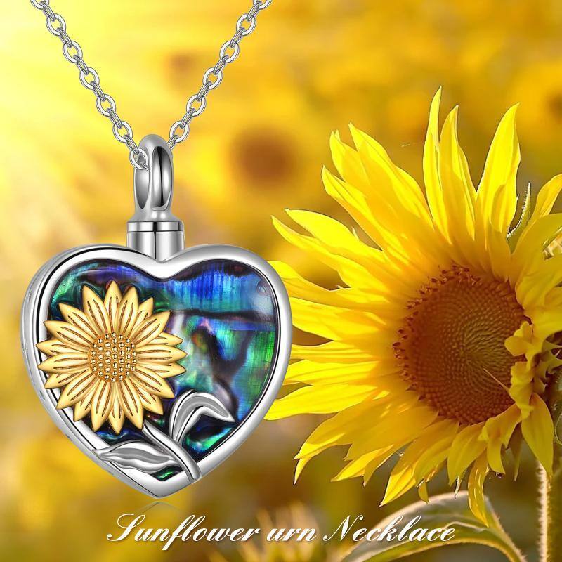 Sterling Silver Two-tone Abalone Shellfish Sunflower Urn Necklace for Ashes with Engraved Word-6