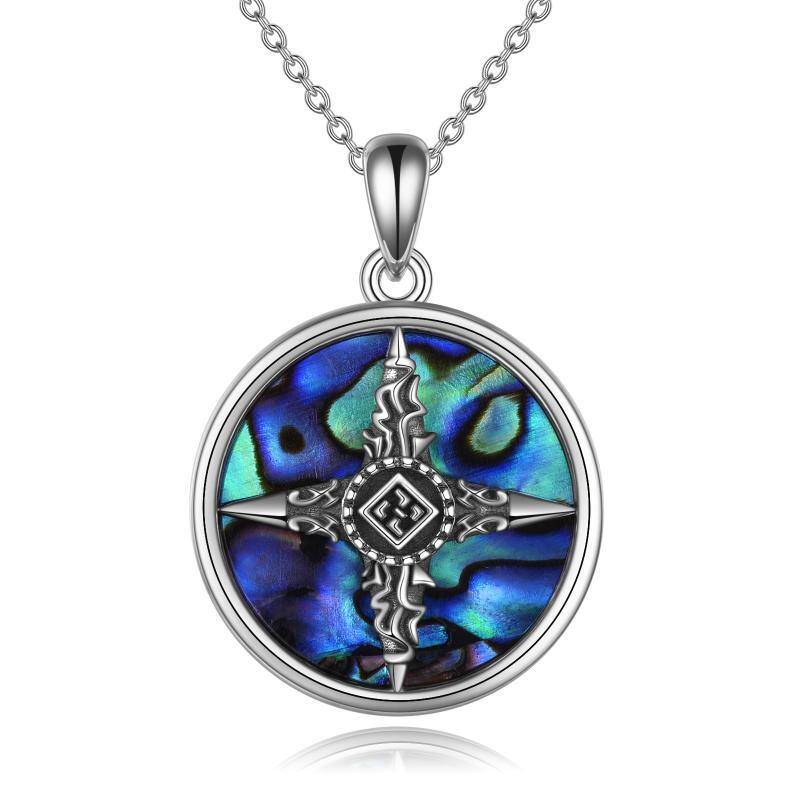 Sterling Silver Abalone Shellfish Celtic Knot & Compass Pendant Necklace-1