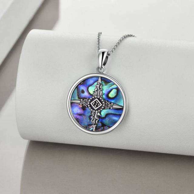 Sterling Silver Abalone Shellfish Celtic Knot & Compass Pendant Necklace-3