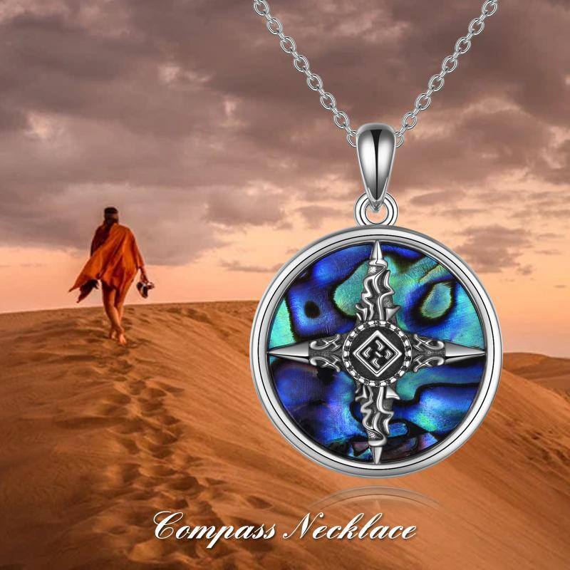 Sterling Silver Abalone Shellfish Celtic Knot & Compass Pendant Necklace-6