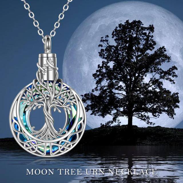 Sterling Silver Blue Crystal Tree Of Life & Celtic Knot Urn Necklace for Ashes-2