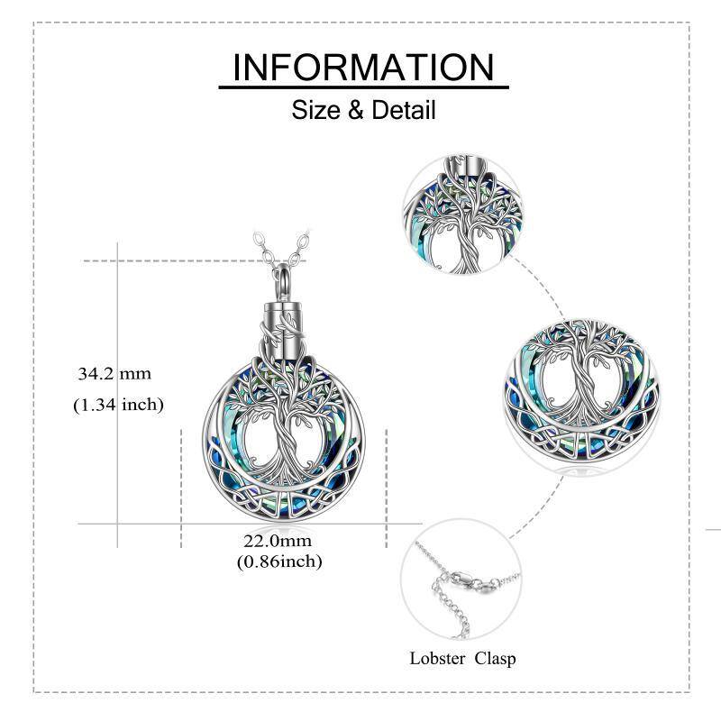 Sterling Silber Blau Kristall Baum des Lebens & keltischen Knoten Urne Halskette für Asche-6