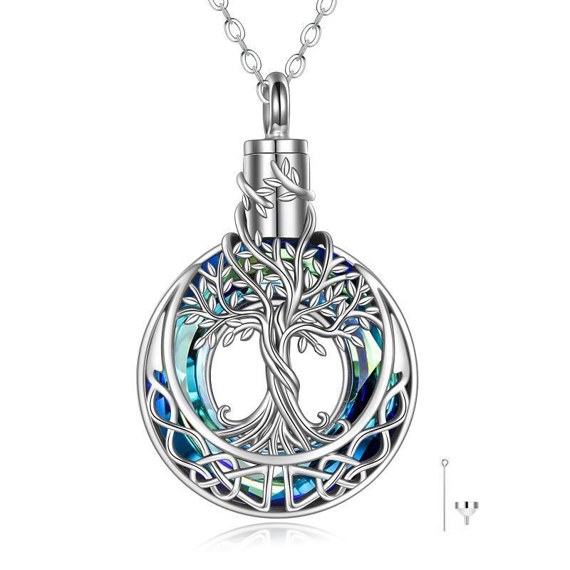 Collier d'urne pour cendres en argent sterling. cristal bleu. arbre de vie et nœud celtique-1