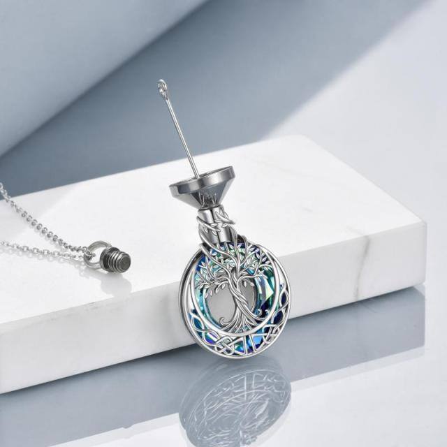 Sterling Silber Blau Kristall Baum des Lebens & keltischen Knoten Urne Halskette für Asche-4