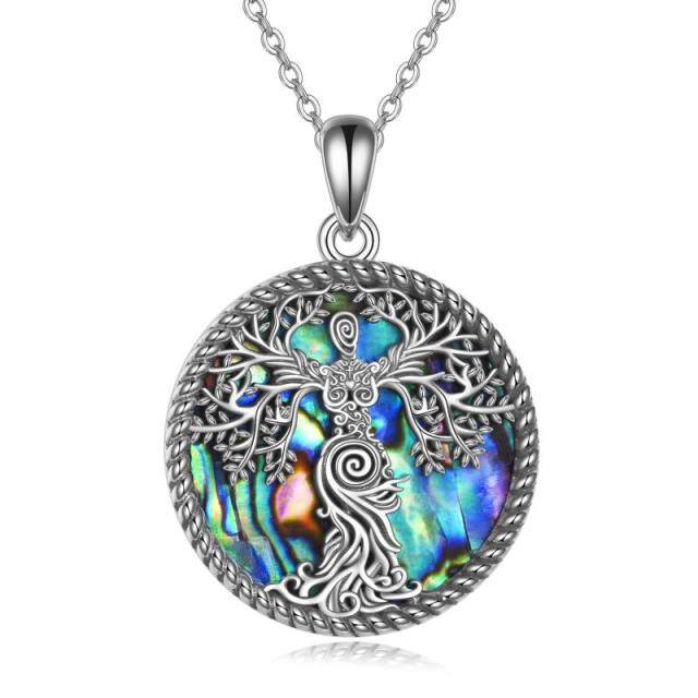 Collana per urna in argento sterling a forma di cerchio con conchiglia Abalone, albero della vita per le ceneri-1