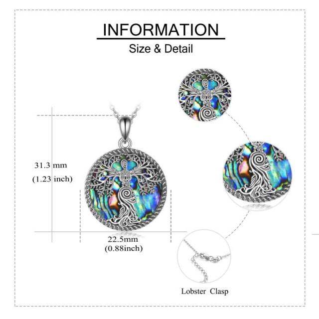 Collana per urna in argento sterling a forma di cerchio con conchiglia Abalone, albero della vita per le ceneri-5