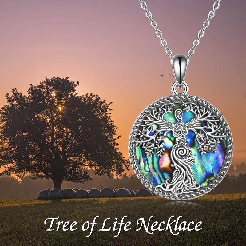 Sterling Silver Circular Shaped Abalone Shellfish Tree Of Life Urn Necklace for Ashes-6