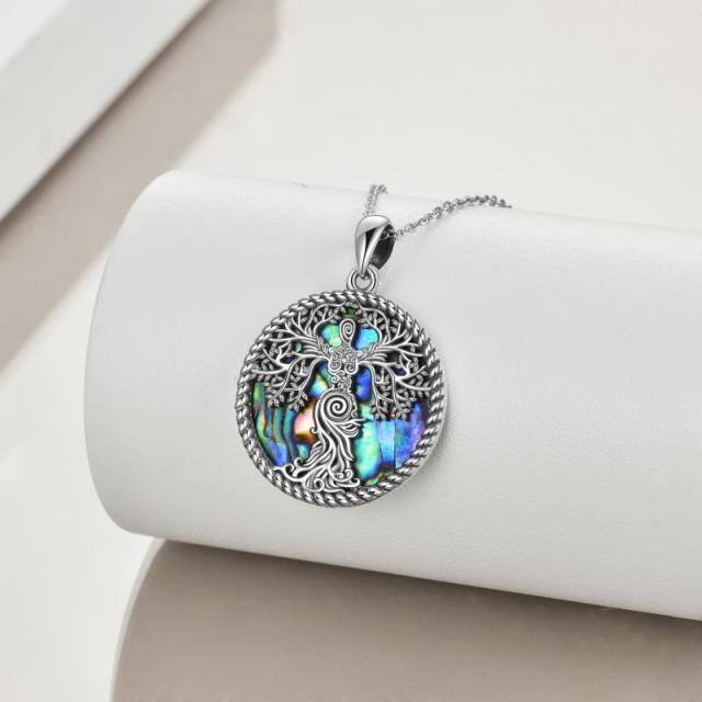 Sterling Silver Circular Shaped Abalone Shellfish Tree Of Life Urn Necklace for Ashes-3