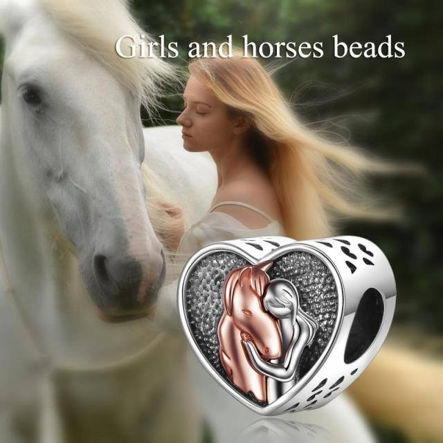 Sterling Silber zweifarbig Pferd Herz personalisierte Foto Bead Charm-5
