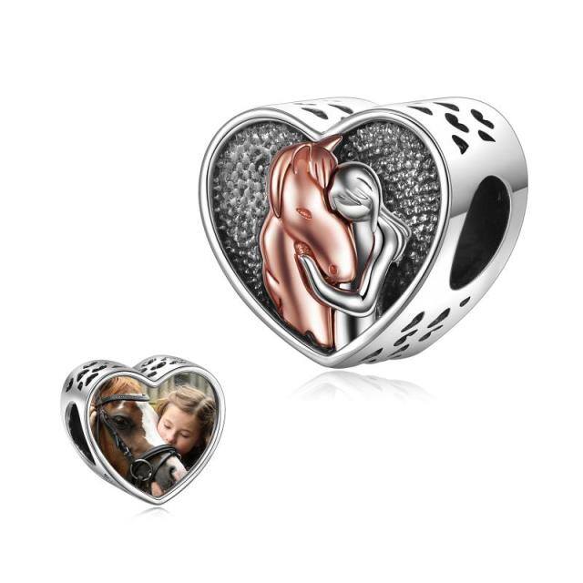 Sterling Silver Two-tone Horse Heart Personalized Photo Bead Charm-0