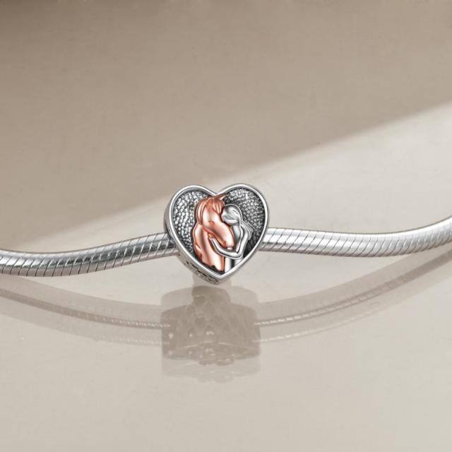 Sterling Silver Two-tone Horse Heart Personalized Photo Bead Charm-2