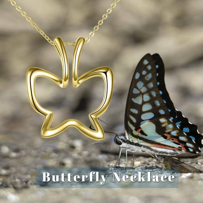 Sterling Silver Two-tone Circular Shaped Butterfly & Ring Holder Pendant Necklace-7