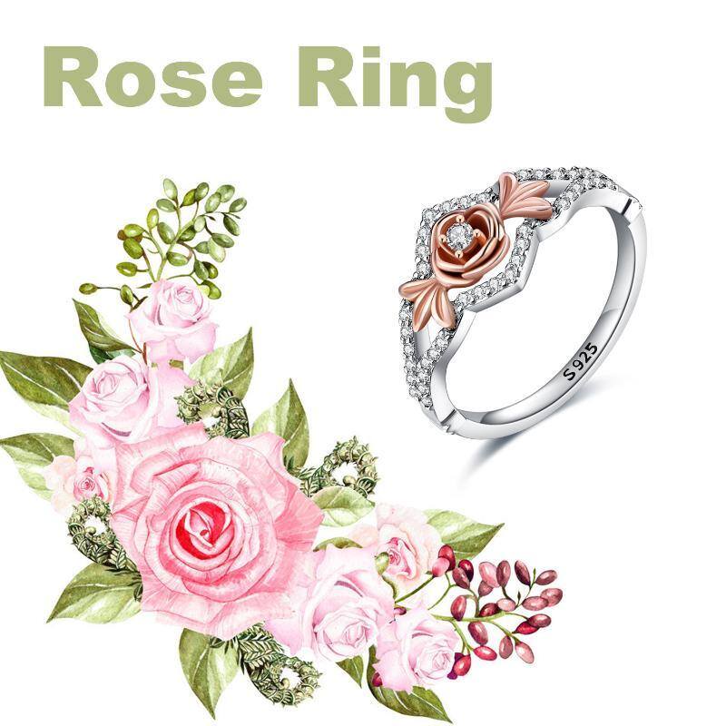Sterling Silver Two-tone Circular Shaped Cubic Zirconia Rose Ring-6