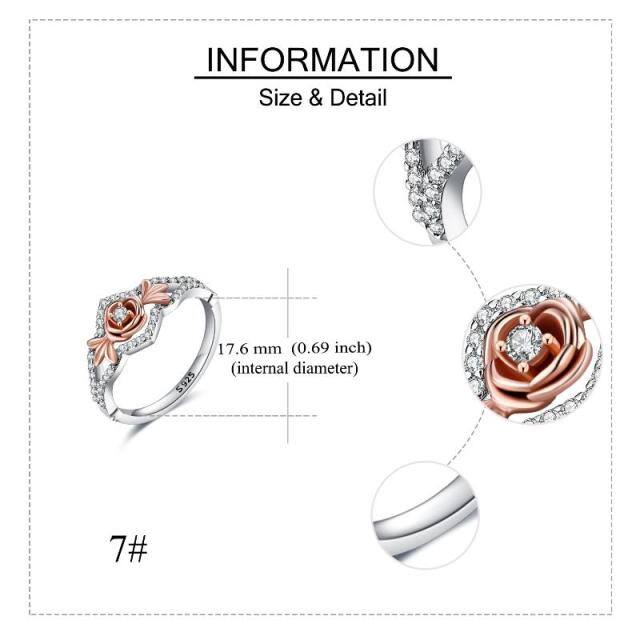 Sterling Silver Two-tone Circular Shaped Cubic Zirconia Rose Ring-4
