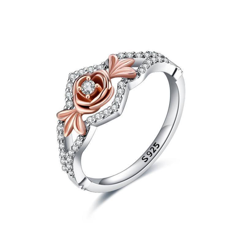 Bague rose en argent sterling bicolore à zircon cubique-1