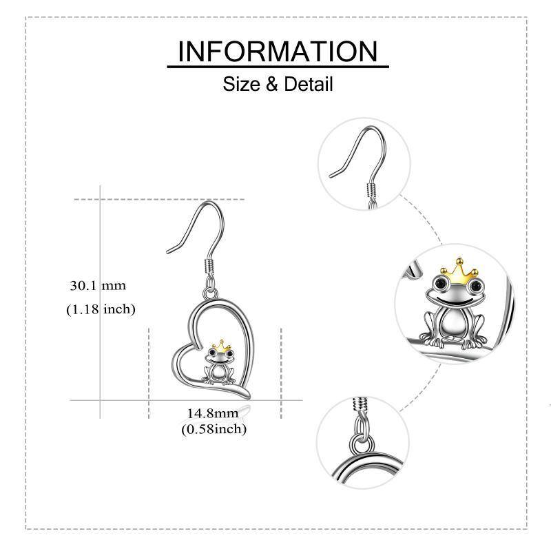 Sterling Silver Two-tone Frog & Heart Drop Earrings-5