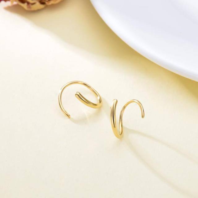 14K Yellow Gold Spiral Polished Hoop Earrings Climber Crawler Solid Gold Earrings-2