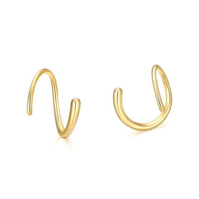 14K Yellow Gold Spiral Polished Hoop Earrings Climber Crawler Solid Gold Earrings-0