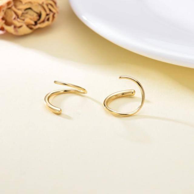 14K Yellow Gold Spiral Polished Hoop Earrings Climber Crawler Solid Gold Earrings-1