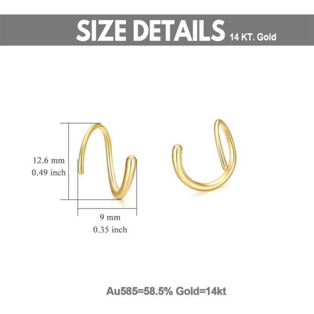 14K Yellow Gold Spiral Polished Hoop Earrings Climber Crawler Solid Gold Earrings-3