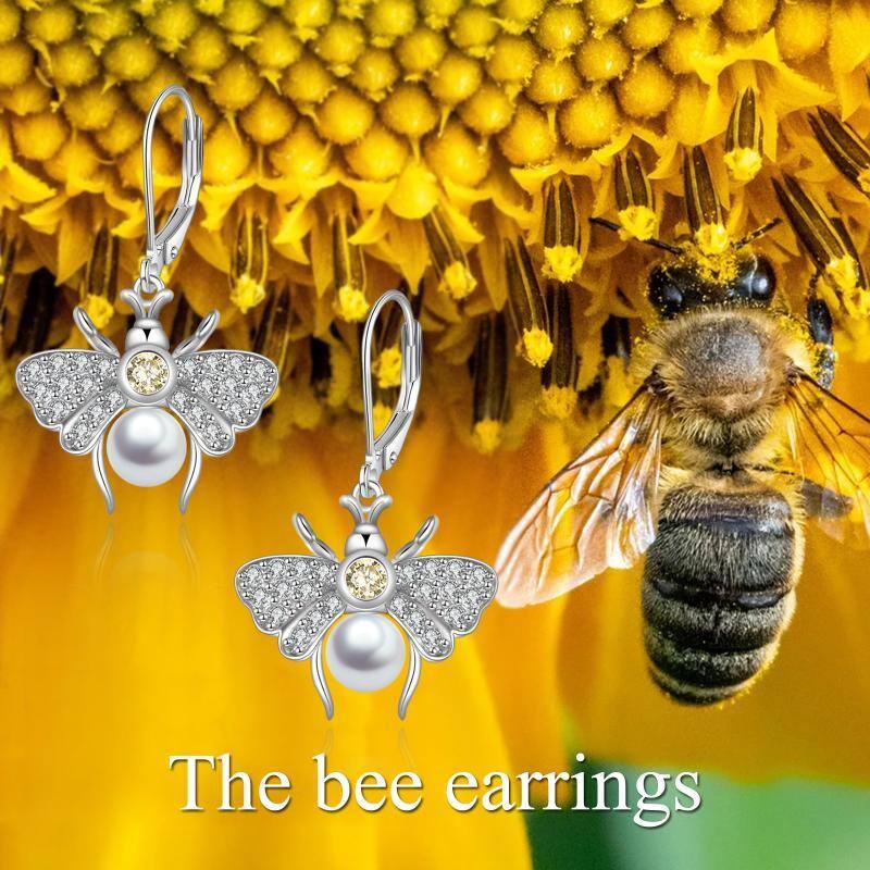 Boucles d'oreilles en argent sterling avec perles de forme circulaire et abeilles à levier-6
