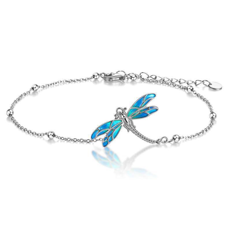 Sterling Silver Dragonfly Pendant Bracelet with Bead Station Chain-1