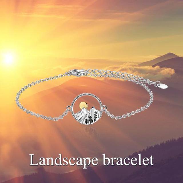 Sterling Silver Two-tone Mountains Pendant Bracelet-2