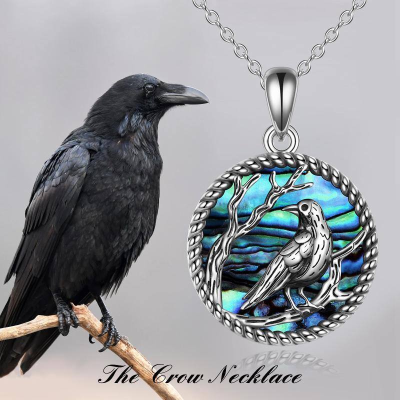 Collar de plata de ley con forma circular de abulón marisco cuervo y colgante redondo-6