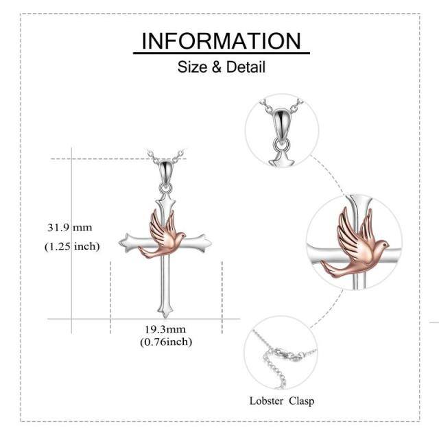 Sterling zilveren tweekleurige vogel & kruis hanger ketting-6