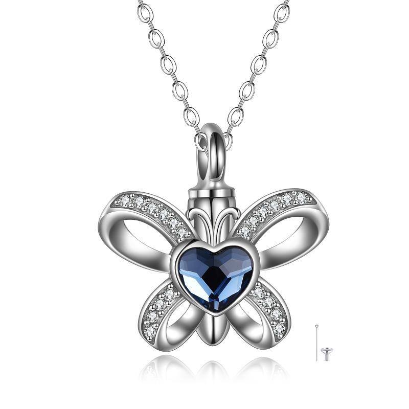 Sterling Silver Heart Shaped Crystal Butterfly Urn Necklace for Ashes-1