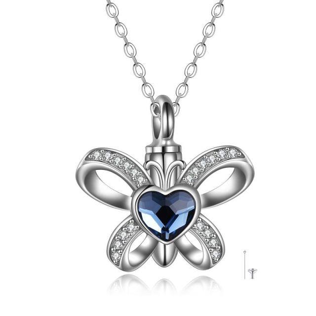 Collier en argent sterling en forme de coeur et d'urne papillon en cristal-0