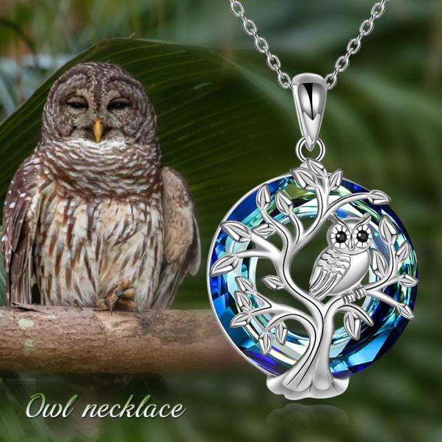 Sterling Silver Owl & Tree Of Life Crystal Pendant Necklace-2