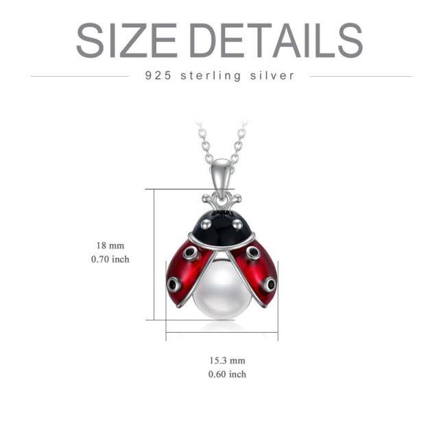 Sterling Silver Circular Shaped Pearl Ladybug Pendant Necklace-4