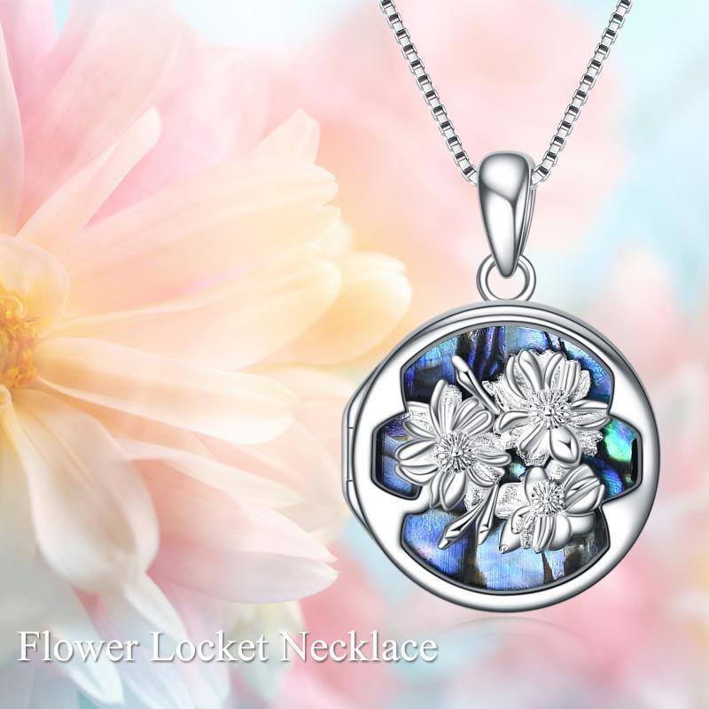 Sterling Silver Daisy Personalized Photo Locket Necklace-6